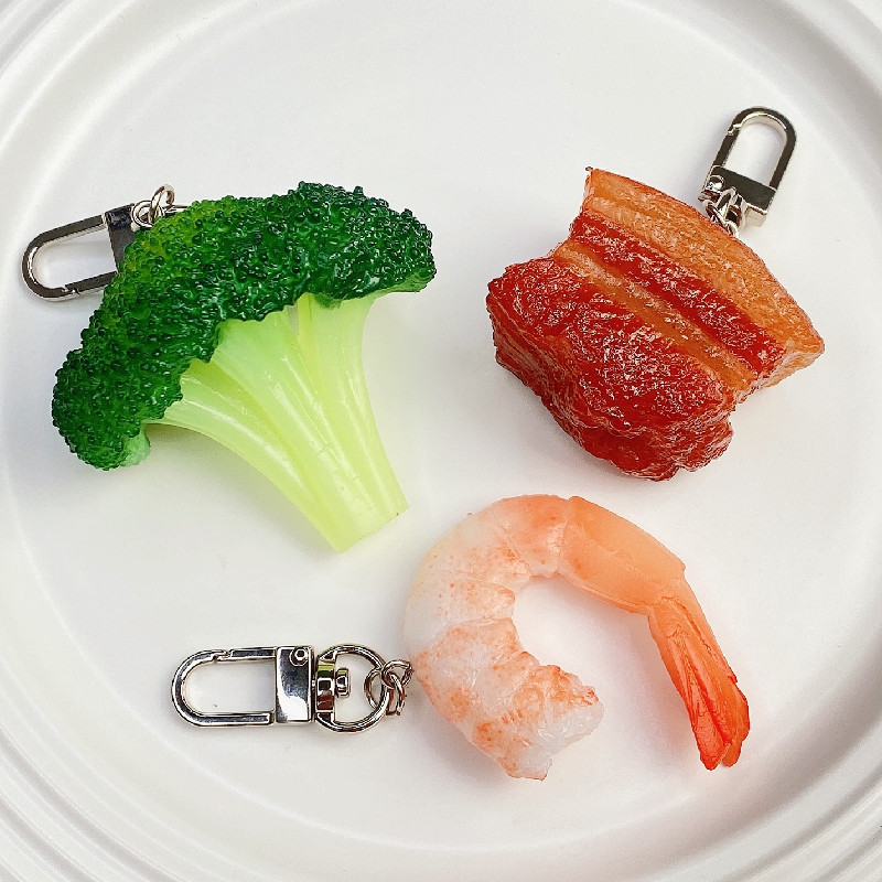 Baby Food Shrimp - Simulation Food Keychain Braised Pork Broccoli