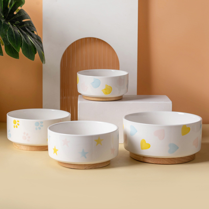 Ceramics Dog Bowl with Wood Ma - Baby Food Cat recension och pris